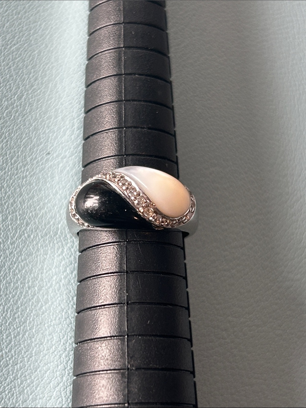 925 Sterling Silver Black & White Cabochon Statement Ring Size 7